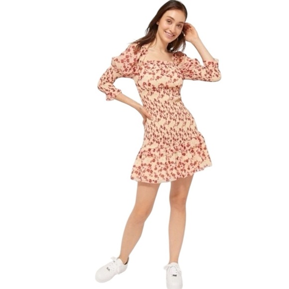 KEEPSAKE THE LABEL Charmed Puff Sleeve Smocked Square Neckline Floral Mini Dress - Picture 1 of 16